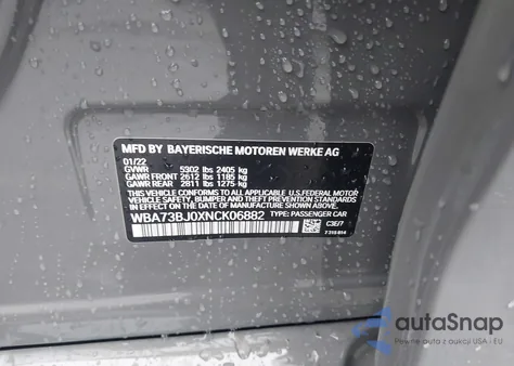 2022 BMW 540 I xDrive z USA, uszkodzony, nr VIN WBA73BJ0XNCK06882